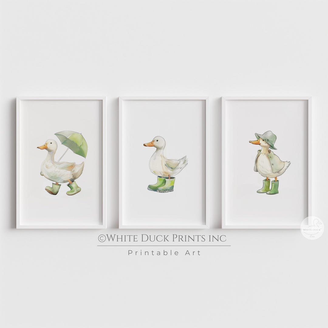 Set of 3 Duck Nursery Wall Art | Green Nursery Decor | Gender Neutral ...