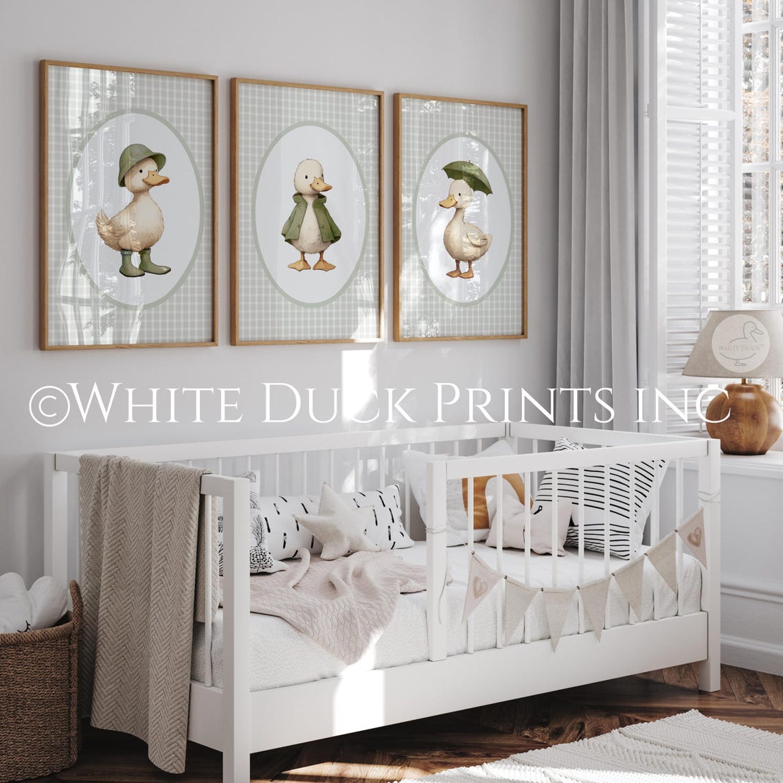 Set of 3 Duck Nursery Wall Art | Green Gingham Nursery Decor Baby ...