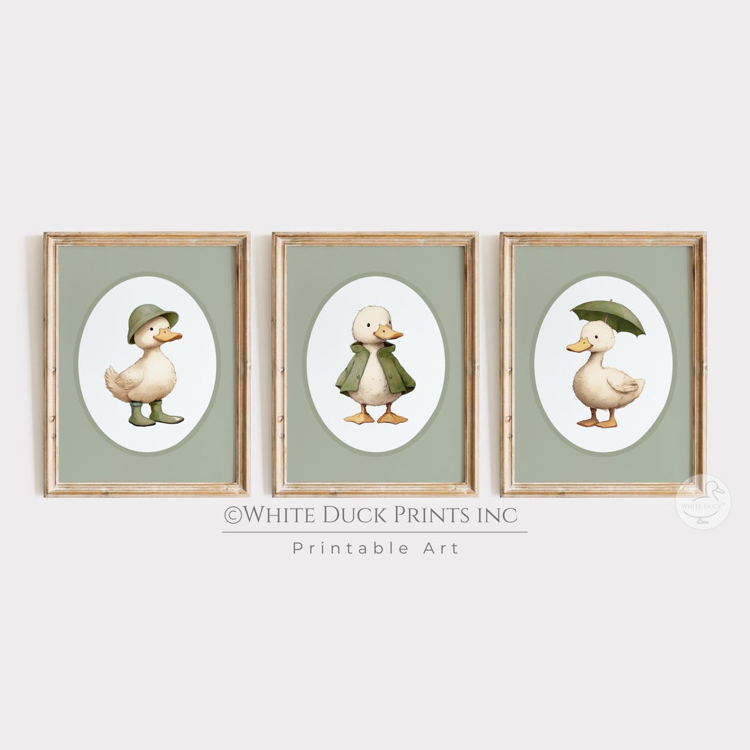Set of 3 Duck Nursery Wall Art | Army Green Nursery Decor Baby Duckling ...