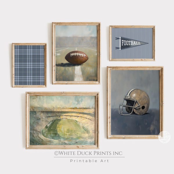 Vintage Football Prints Boys Room Sports Wall Art Blue Football Nursery Decor Set of 5 Wall Art Prints Football Poster Sports Lover Gift G19