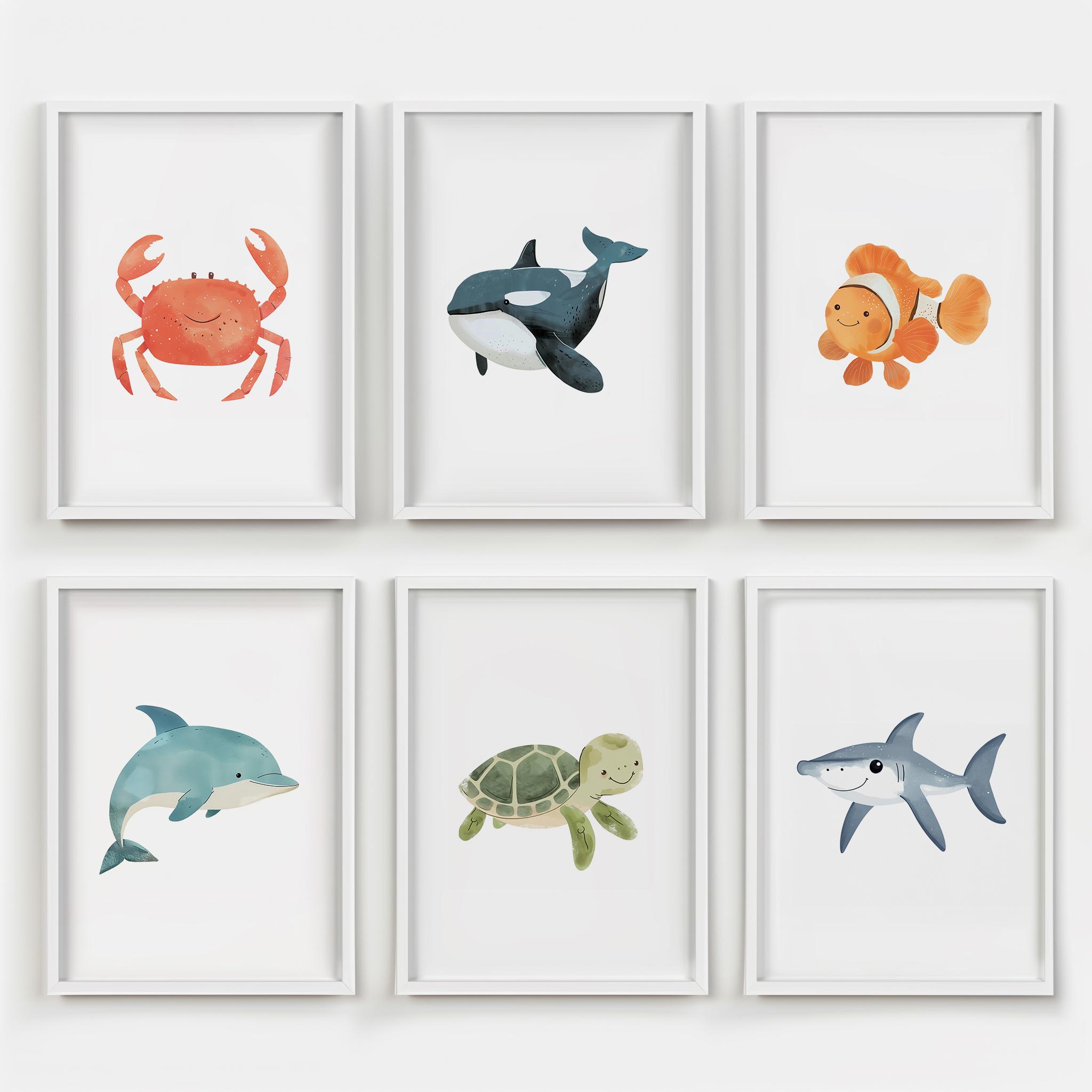 Ocean Animal Nursery Prints Set of 6 | Sea Themed Nursery Wall Art ...