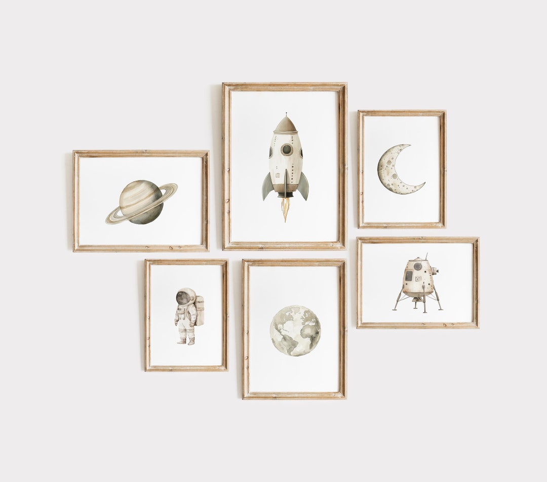 Neutral Outer Space Prints, Beige Nursery Decor, Set of 6 (digital ...