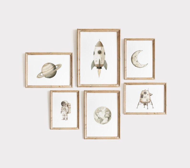 Neutral Outer Space Prints, Beige Nursery Decor, Set of 6 (digital ...