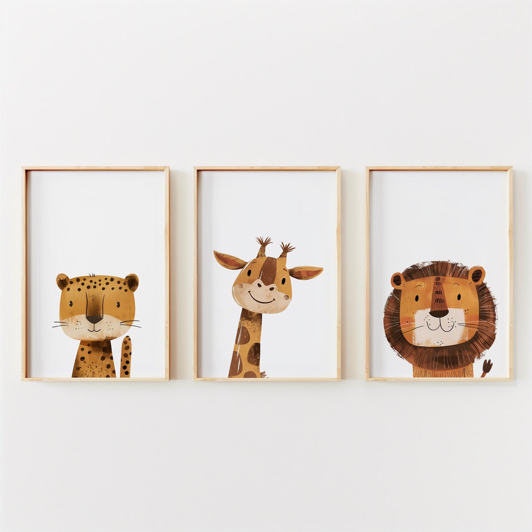 Safari Nursery Wall Prints Set of 3 Baby Safari Animal Prints Boho ...
