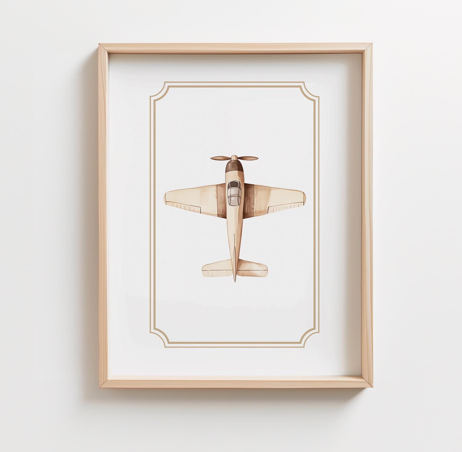 5er Set Leinwandbilder Kinderzimmer – Vintage Fahrzeuge Flugzeug, Zug, LKW, 30x40cm, Wanddekoration Jungen