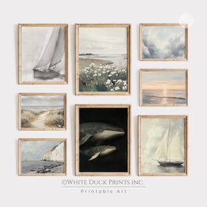 Coastal Farmhouse Gallery Wall Art Bundle Set of 8 Vintage Seaside Artwork Collection Neutral Tones Beach House Decor Printables G27