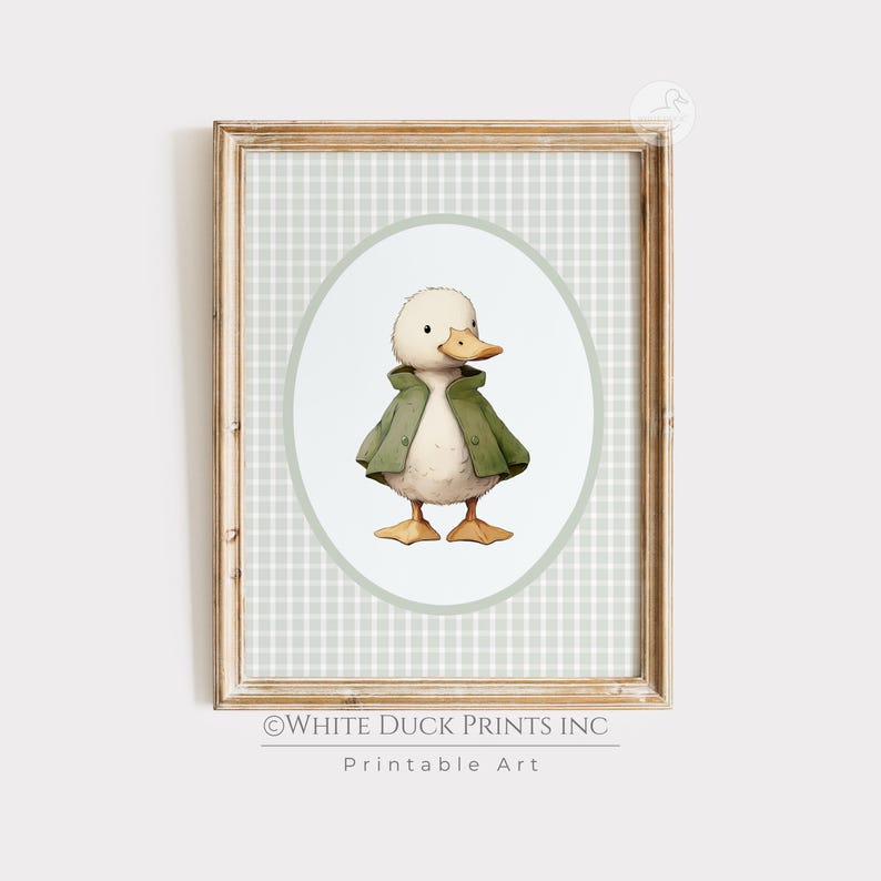 Set of 3 Duck Nursery Wall Art | Green Gingham Nursery Decor Baby ...