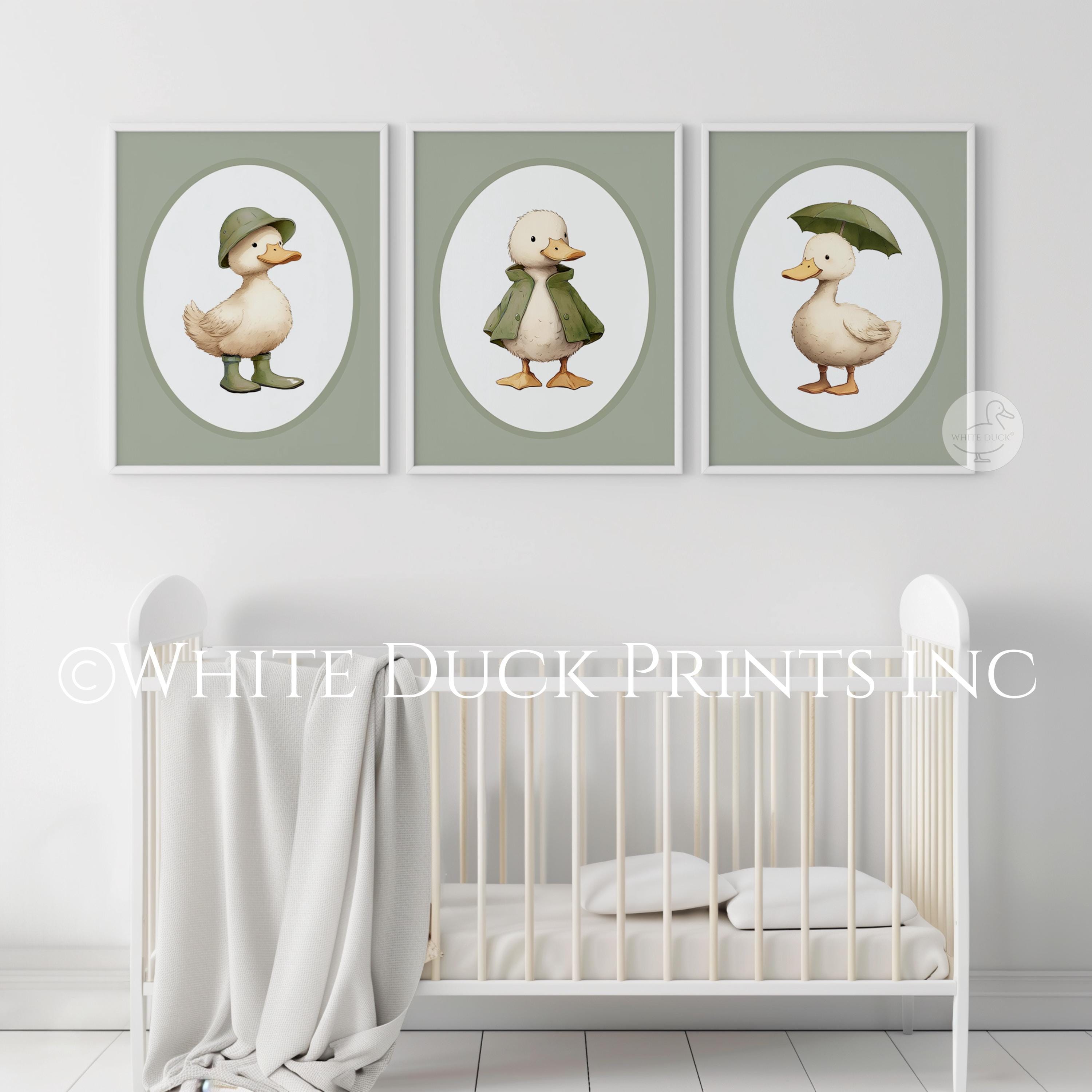 Set of 3 Duck Nursery Wall Art | Army Green Nursery Decor Baby Duckling ...