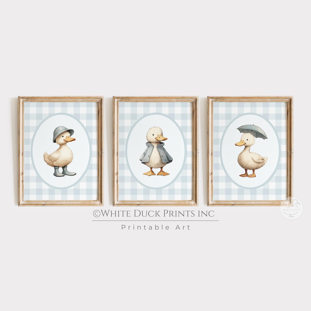 Set of 3 Duck Nursery Wall Art | Blue Gingham Nursery Decor Baby ...