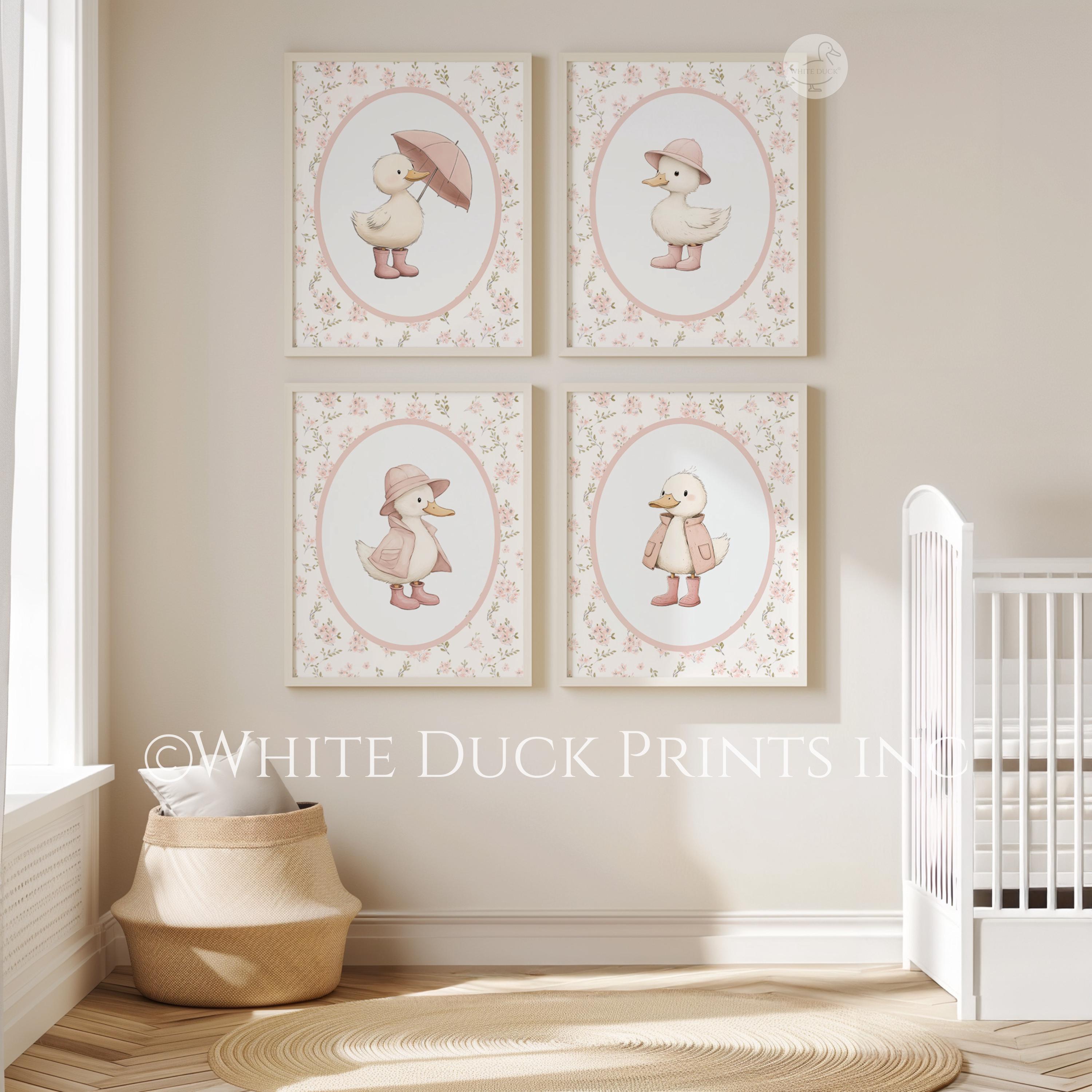 Set of 4 Duck Nursery Wall Art Pink Nursery Decor Floral Baby Girl ...