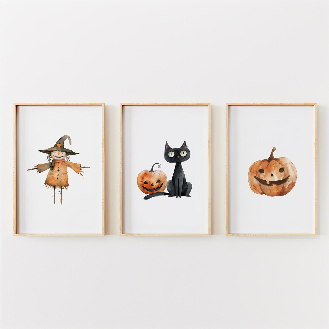 Halloween Set of 3 Printable Wall Art Kids Room Halloween Decor