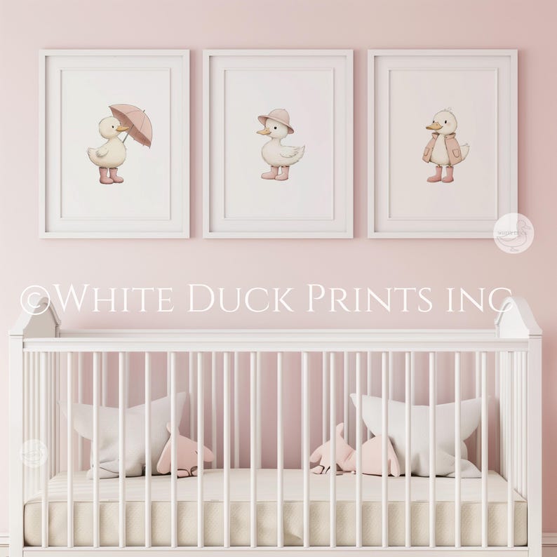 Set of 3 Duck Nursery Wall Art | Pink Nursery Decor Baby Girl Room Duck ...
