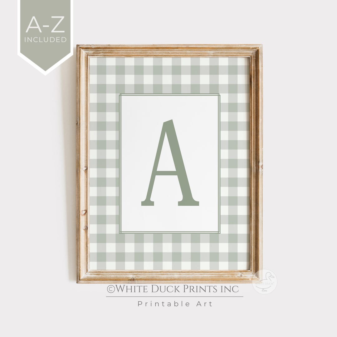 Sage Green Initial Print Nursery Wall Art Personalized Inital Wall Art ...