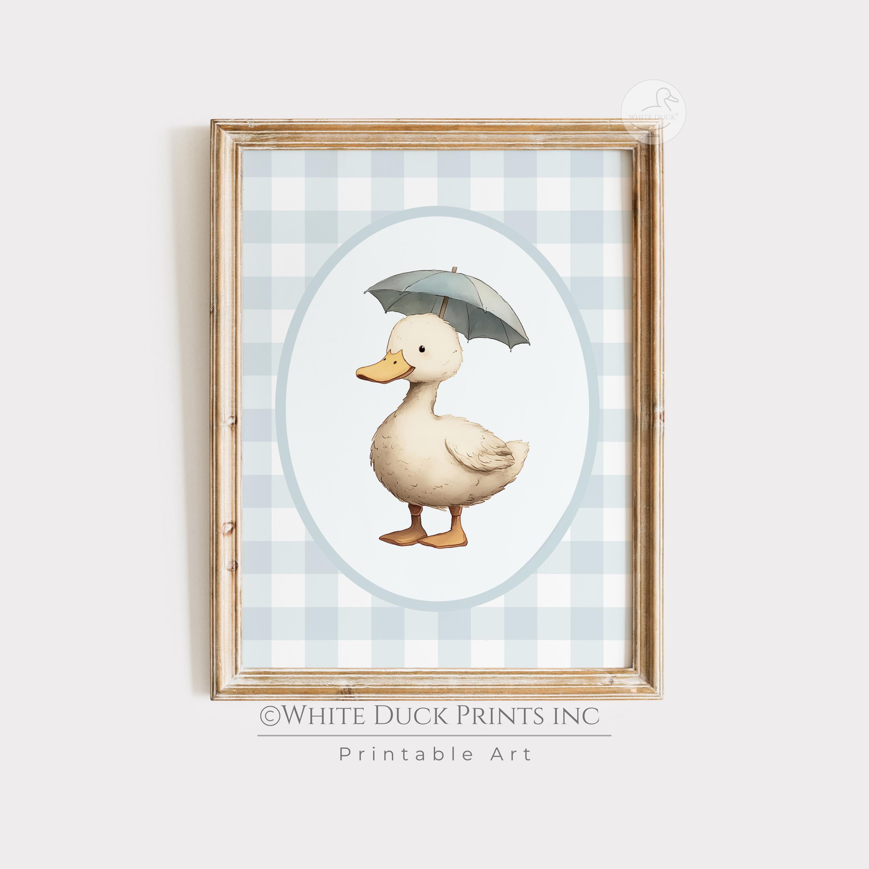 Set of 3 Duck Nursery Wall Art | Blue Gingham Nursery Decor Baby ...