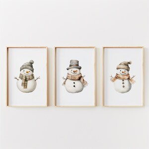 Snowmen Christmas Wall Art Prints, Kids Festive Holiday Prints, Neutral Christmas Nursery Holiday Decor, Playroom Christmas Prints