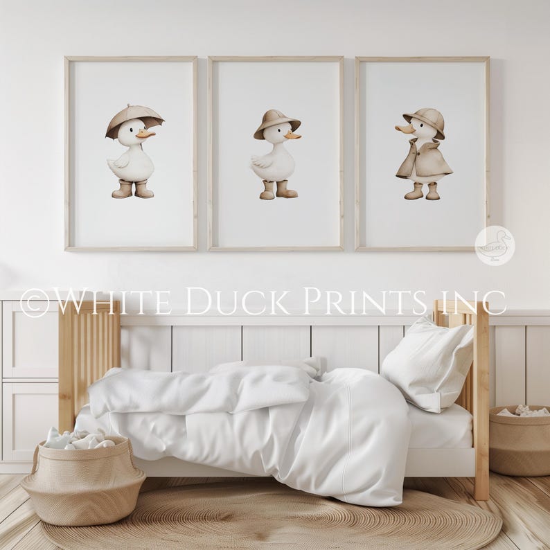 Set of 3 Duck Nursery Wall Art | Beige Nursery Decor Neutral Baby Room ...