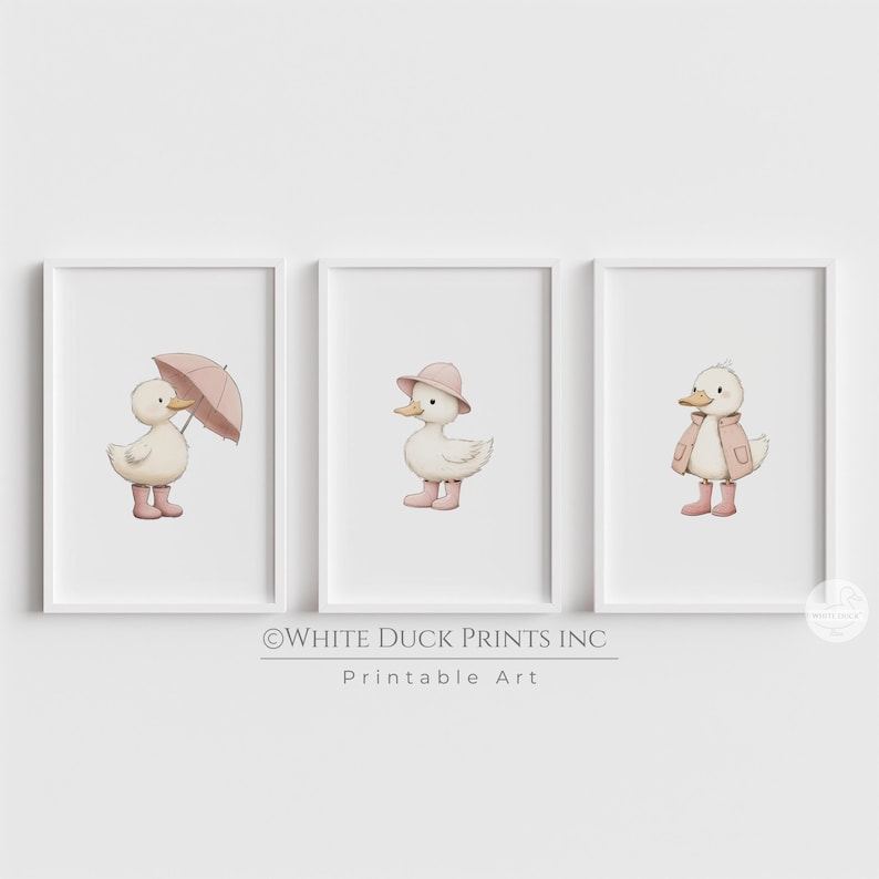 Set of 3 Duck Nursery Wall Art | Pink Nursery Decor Baby Girl Room Duck ...
