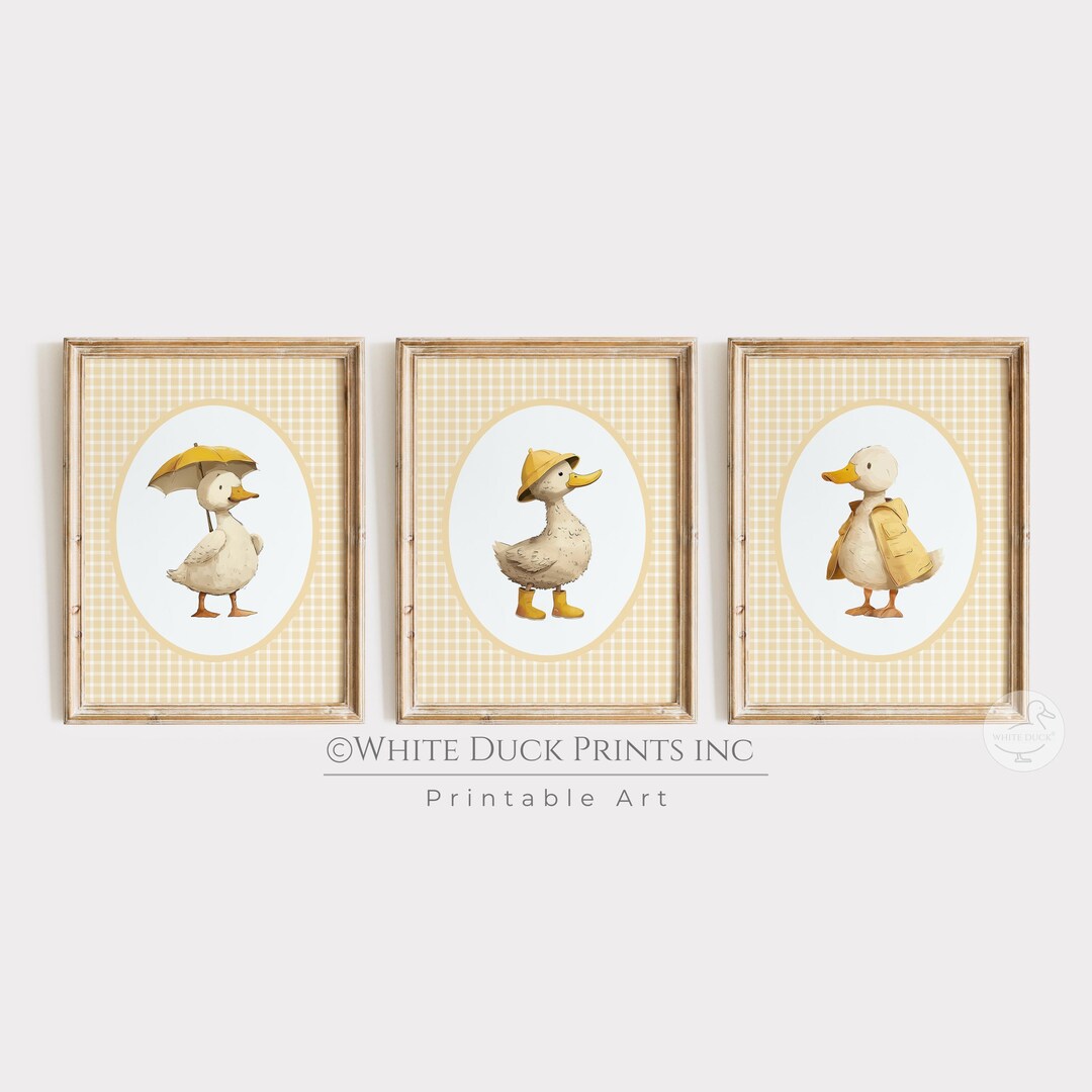 Set of 3 Duck Nursery Wall Art | Yellow Check Nursery Decor Baby ...