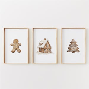 Gingerbread Christmas Wall Art Prints, Kids Festive Holiday Prints, Scandinavian Christmas Nursery Holiday Decor, Playroom Christmas Prints