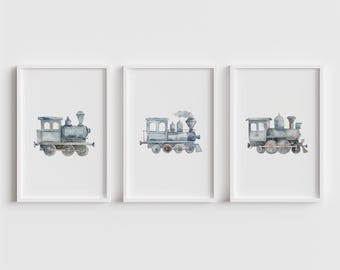 Set of 3 Train Prints | Locomotive Printable Wall Art | Boys Room Transportation Decor | Train Wall Art | Vintage Train Steam Locomotive Art