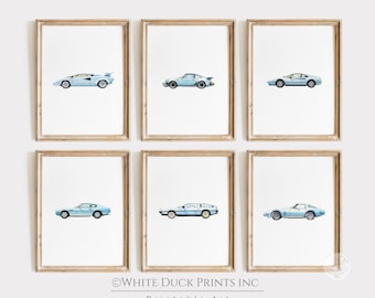 Blue Sports Car Prints Boy Room Wall Decor Nursery Classic Car Vintage Vehicles Retro Sports Car Nursery Theme Kids Room Printable Art S14