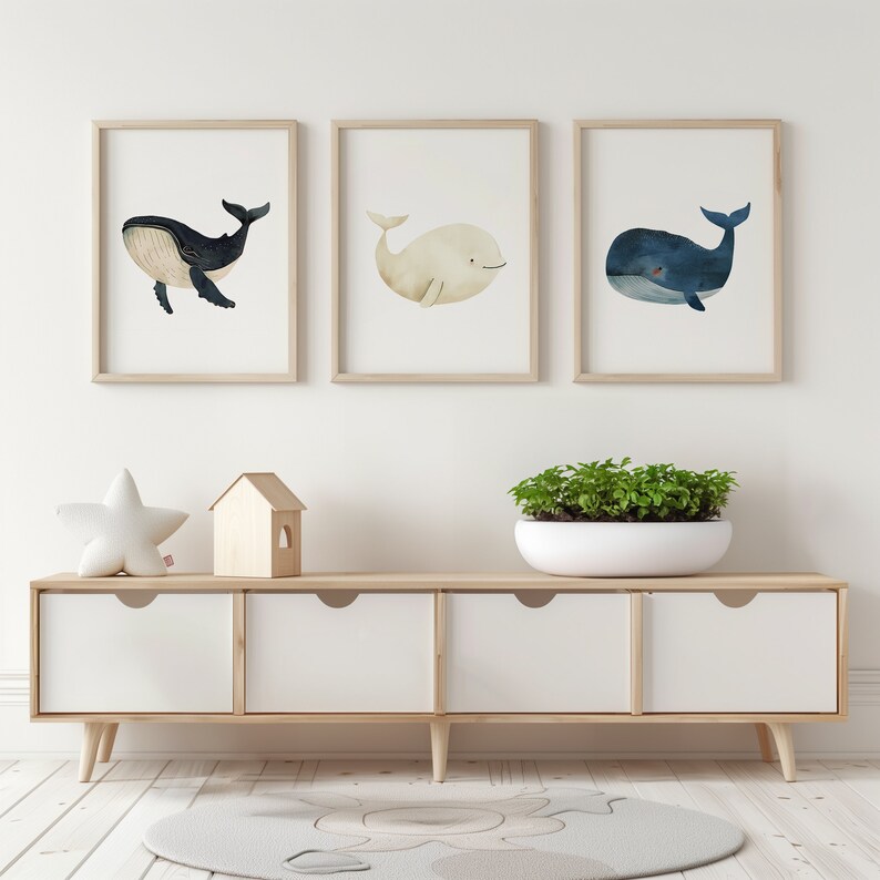 Whale Print Set of 6 | Sea Animals Nursery Prints | Nautical Ocean ...