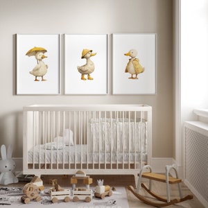 Set of 3 Duck Nursery Wall Art | Yellow Nursery Decor | Gender Neutral ...