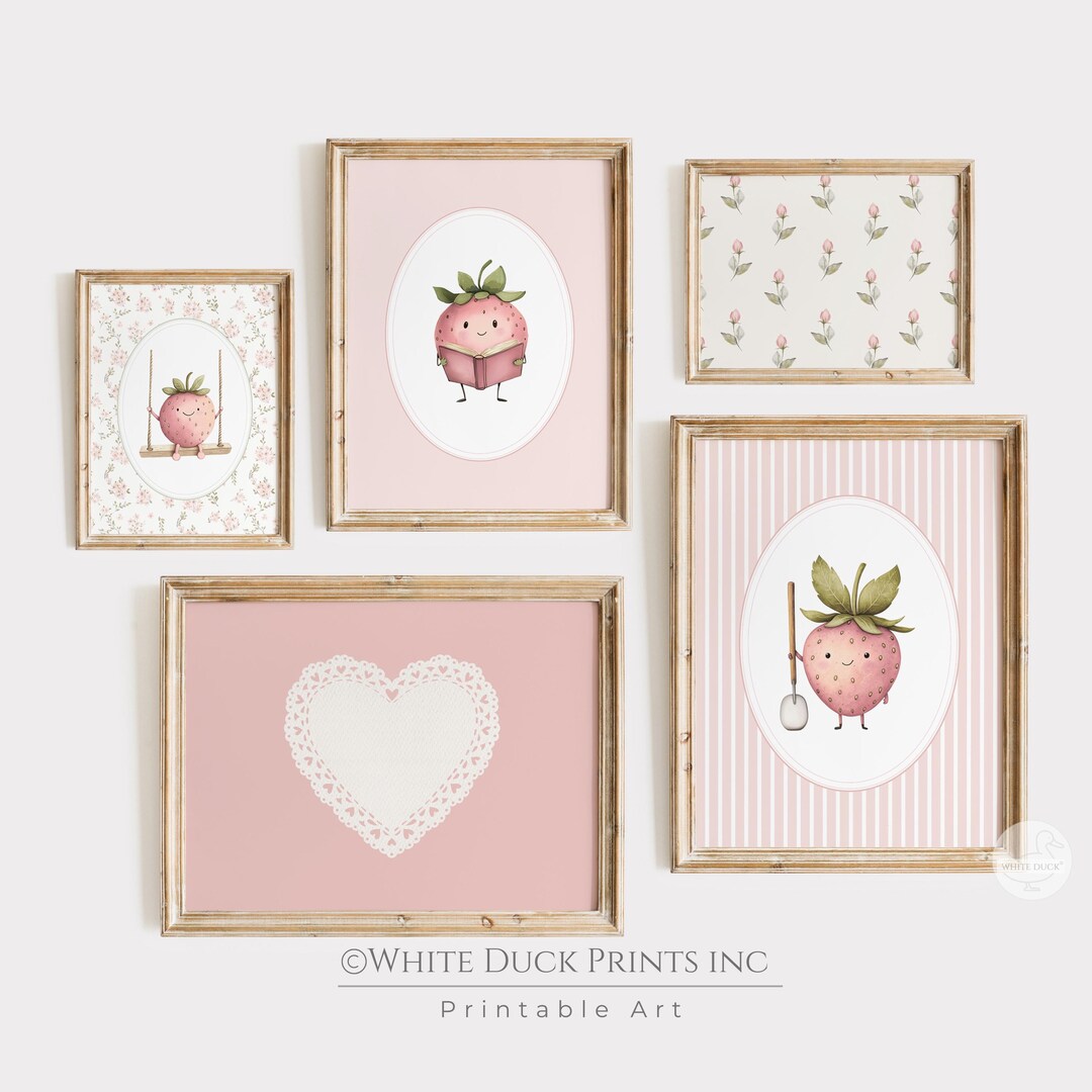Cottagecore Nursery Wall Art Set, Vintage Girl Nursery Prints, Pink and ...