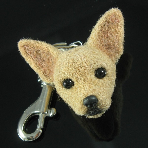 Tan Chihuahua Bag Clip - Needle Felted Chihuahua Dog Fob