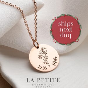 Name & Birth Month Flower Necklace - Personalized Floral Pendant – Christmas Gift for Mom, Wife, Sisters, or Best Friend