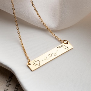 Personalized State Country Outline Necklace - Long Distance Relationship Gift - CHRISTMAS GIFT for Couples BFF Soul Sisters - Travel Gift