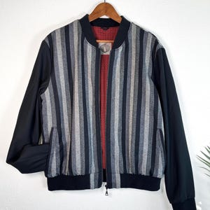 Blouson aviateur en laine vintage - Rayures anthracite - Femmes non-genres LG