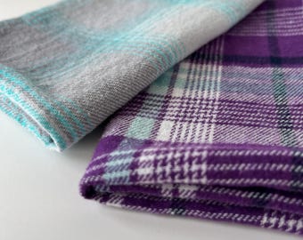 Plaid Hanky Duo… Super Soft Brushed Cotton Hankies, Napkins, Cloths.. Teal & Plum