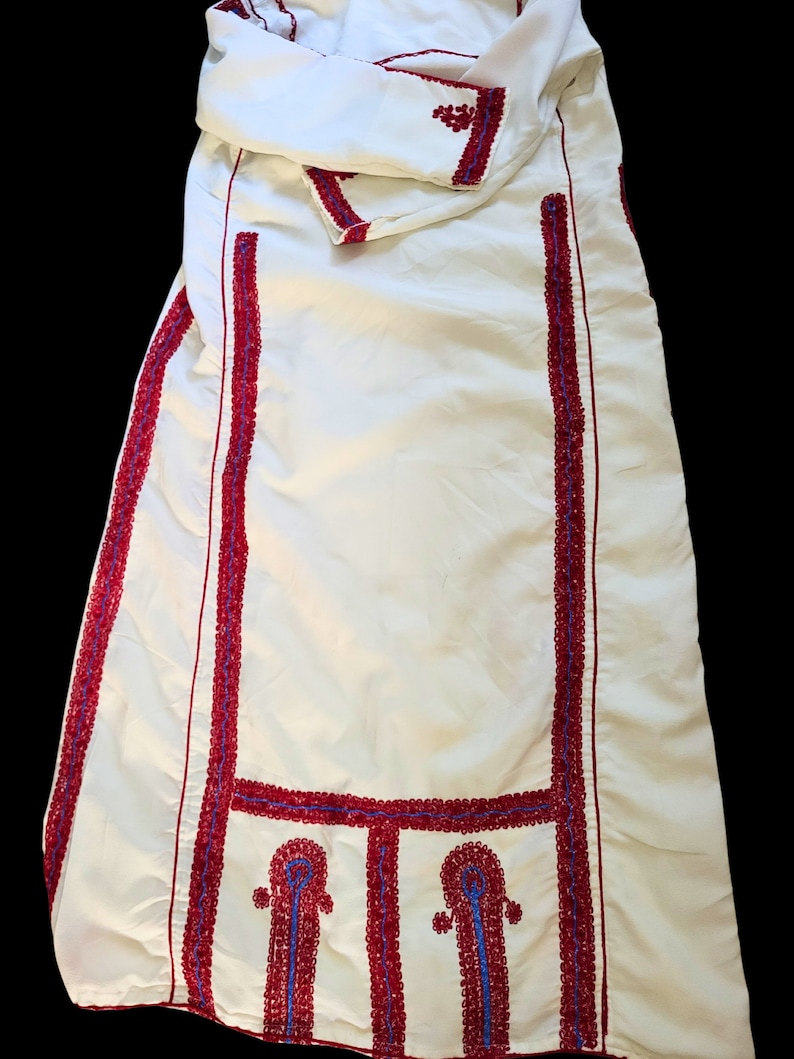 Hand stitched white Palestinian Thobe-Palestinian dress size M/L-Handmade Palestinian dress-Vintage Palestinian thobe-Bedouin dress image 3