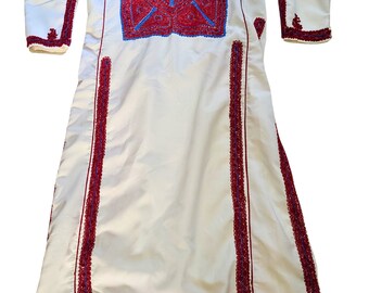 Hand stitched white Palestinian Thobe-Palestinian dress-Fallahi Thobe size M/L