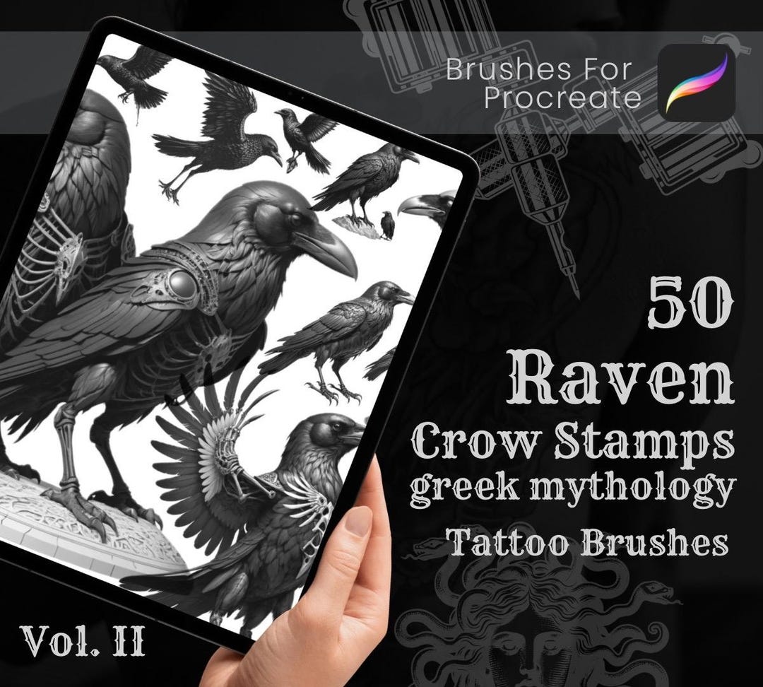 Raven Crow Procreate Stamps: Blackwork Tattoo Brushes (digital Download ...