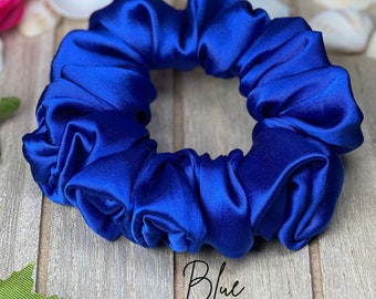 Blue Soft silk scrunchie, regular size, any hair type, any occasion, 25+ colors available