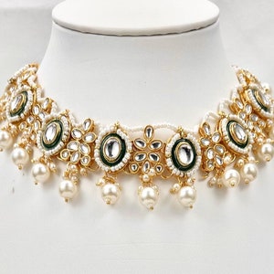 Kundan Necklace Traditional Indian Meenakari Jewelry Bridal Choker Set with Earrings Tikka Wedding Jewelry Gift white indian jewelry110
