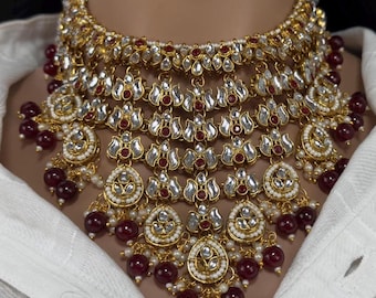 Kundan Choker Necklace Set: Indian Meenakari Bridal Jewelry with Tikka