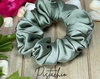 Pistachio Soft silk scrunchie, regular size, any hair type, any occasion, 25+ colors available