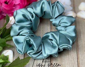 Light greenSoft silk scrunchie, regular size, any hair type, any occasion, 25+ colors available