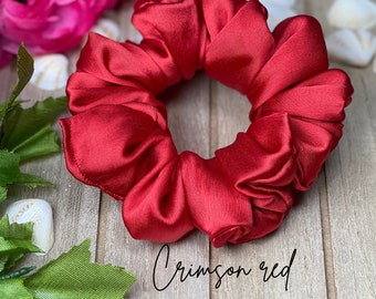 Crimson red Soft silk scrunchie, regular size, any hair type, any occasion, 25+ colors available