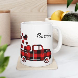 Valentine's Day Ceramic Mug, Be Mine Coffee Cup Gift for Sweetheart, Love You Gift, Heart Design, Anniversary Present, 11oz