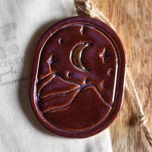 Handmade Ceramic Mountain / Moon Gold Ornament (Purple)