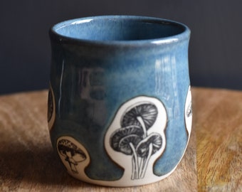 Handmade Mushroom Wine Tumbler, Blue