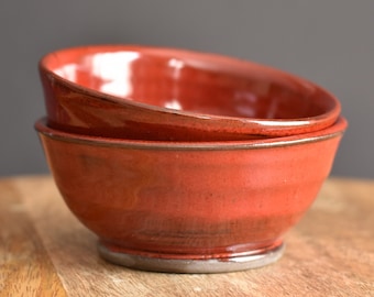 Pair of Two Small Bowls (Rice, Dessert, Salsa, Ice Cream), Handmade Pottery - Red