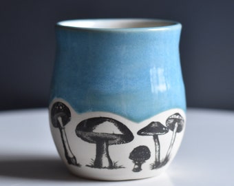 Handmade Mushroom Wine Tumbler, Blue