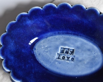 Avett Brothers Quote, Say Love, Handmade Pottery Trinket Dish, Blue