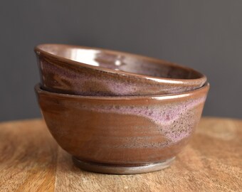 Pair of Two Small Bowls (Rice, Dessert, Salsa, Ice Cream), Handmade Pottery - Purple