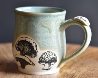 Green Mushroom mug, Handmade Pottery